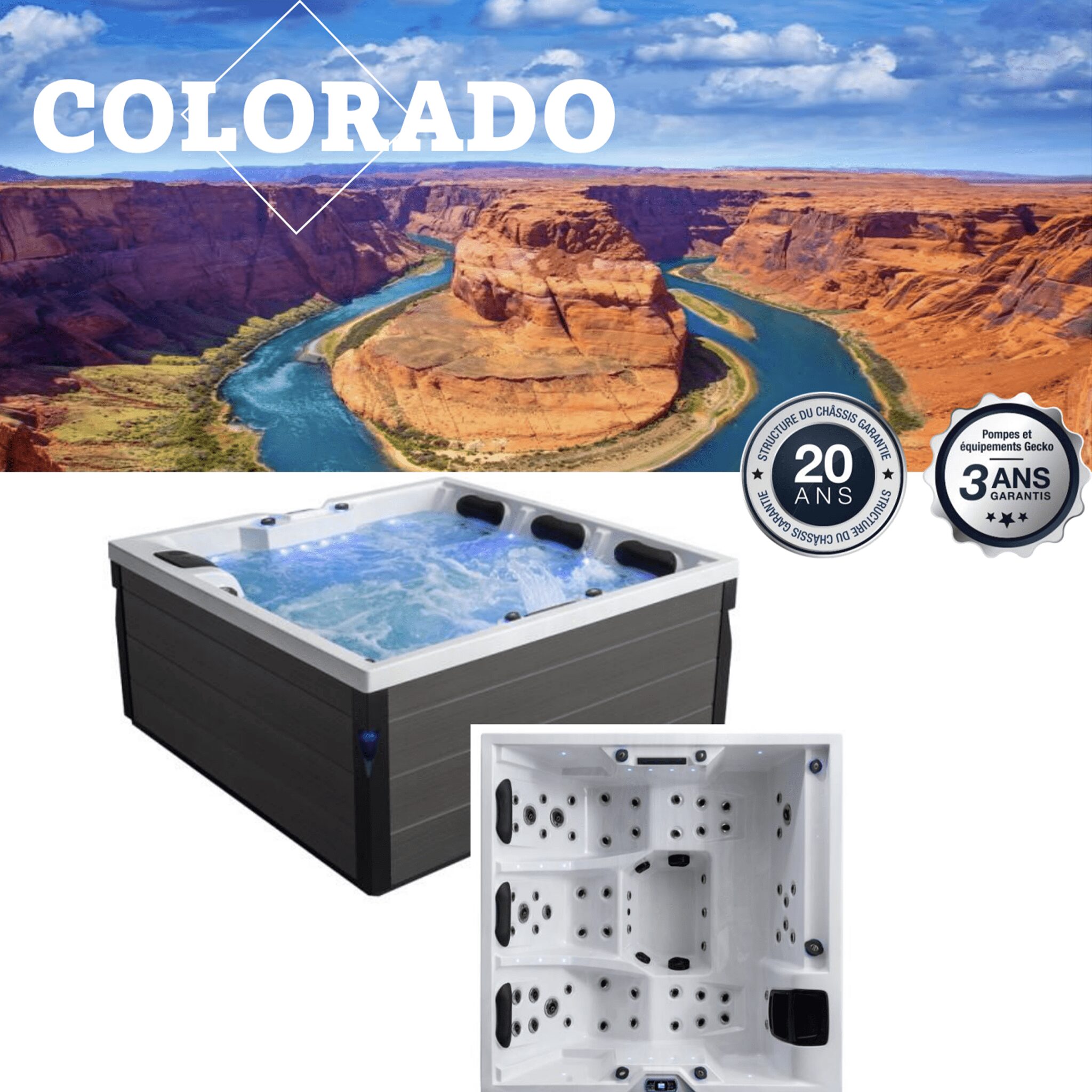 Dimensions : 200x200x90cm
2 places allongées et 2 assises et sa banquette